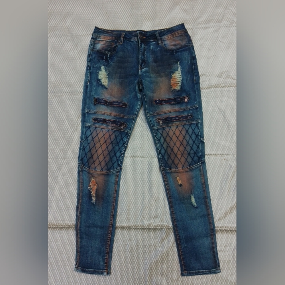 Red Splash Stretch Moto Junior/women destressed jeans (pre-loved)